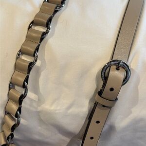 Michael Kors Beige Leather Belt with Silver Accents XL
